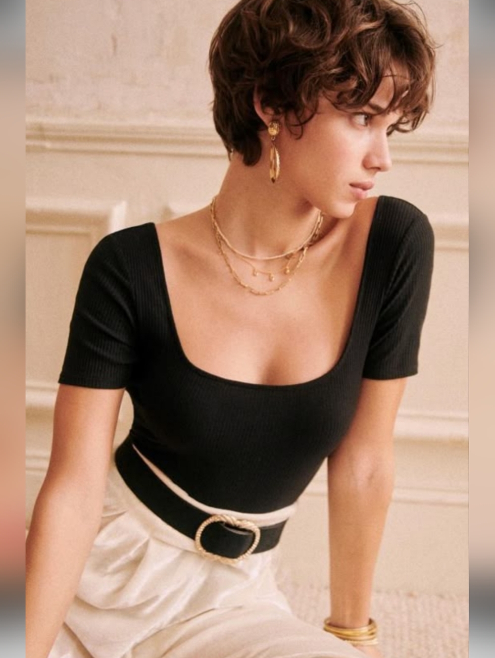 Sezane ribbed Black XS Bodysuit
